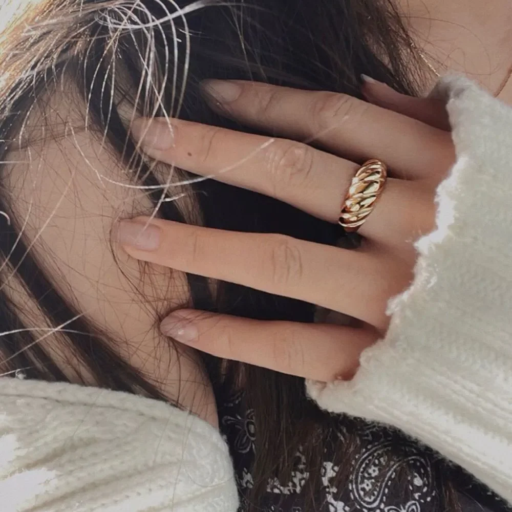 18K Gold Plated Croissant Statement Ring Chunky Band